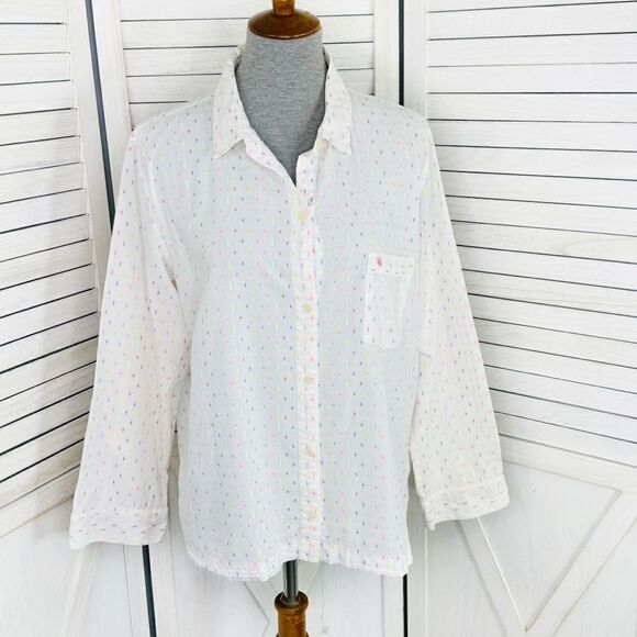 Victoria’s Secret Embroidered Neon Print Pajama Shirt White Multi Large - Picture 1 of 12